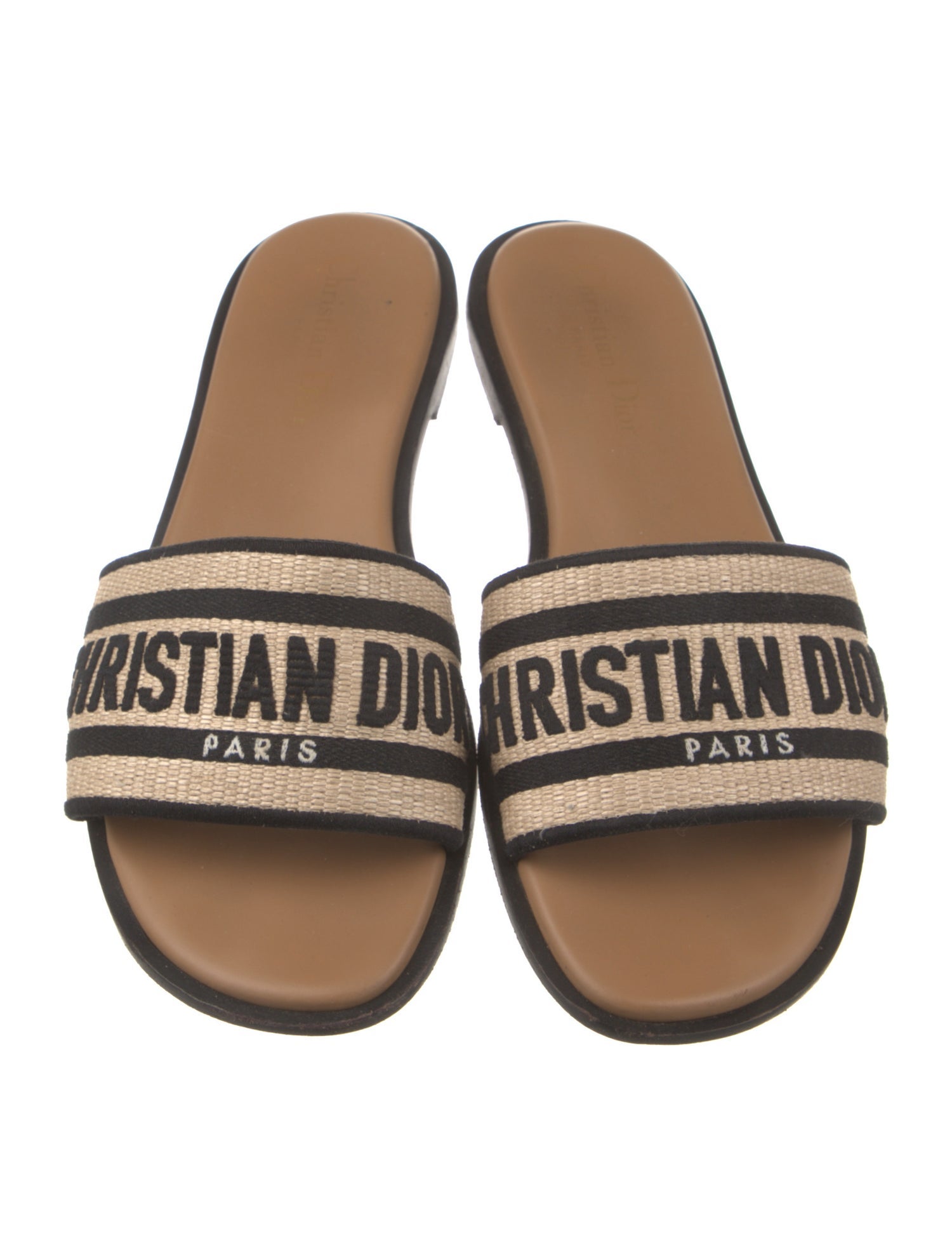 Christian Dior Striped Embroidered Accent Slides